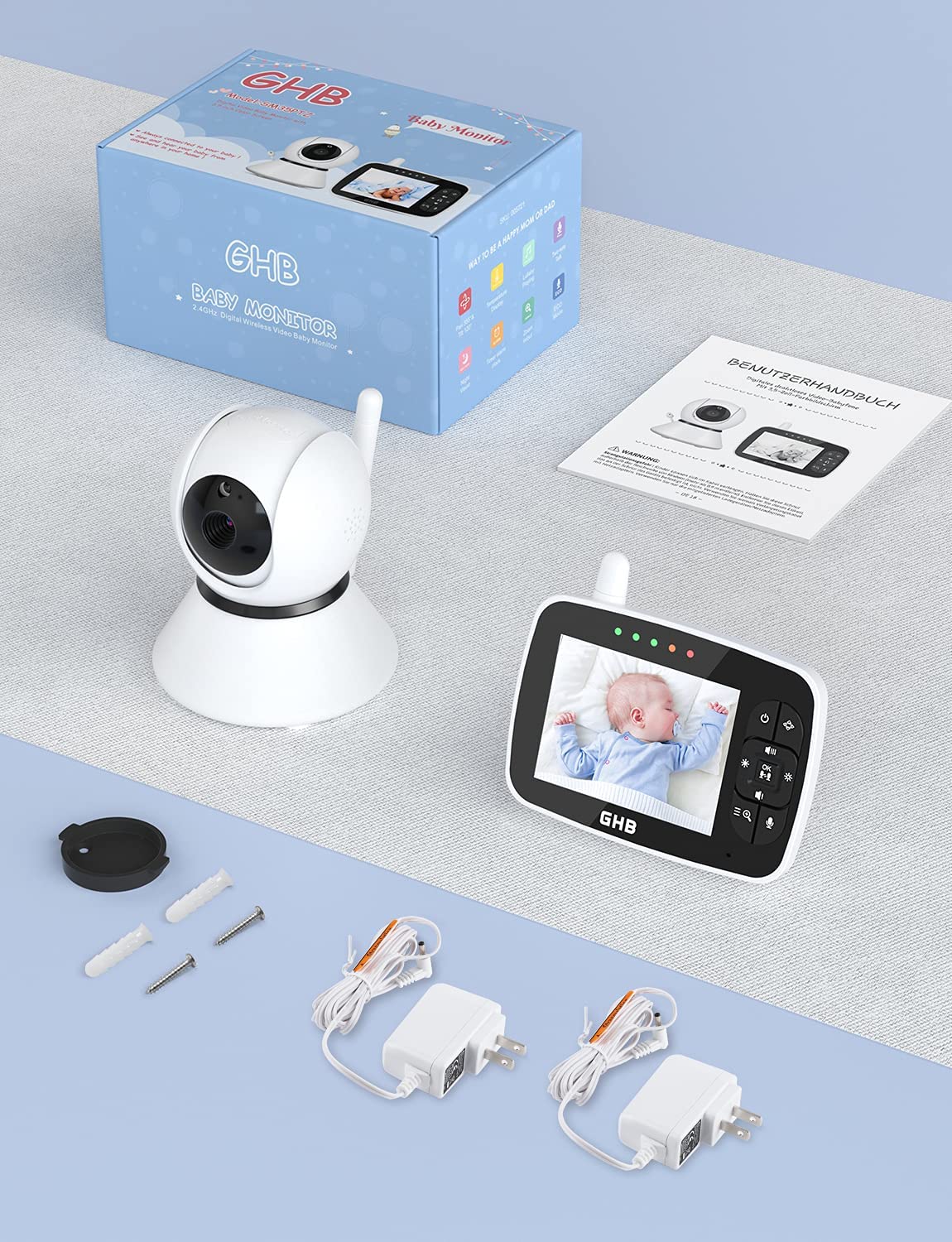PIMPIMSKY Babyphone Caméra 3.2” Bébé Moniteur Sans Fil Vidéo LCD