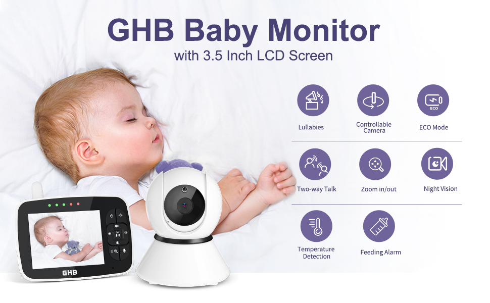GHB Babyphone Caméra Bébé Moniteur Écran LCD 3.5 inches Connectable avec 2  Caméras 2,4 GHz Capteur de Température Vision Nocturne 720p : :  Bébé et Puériculture
